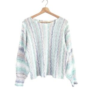 Margaret O’Leary Bella Boatneck Wavy Knit Cotton Blend Sweater Sky Medium